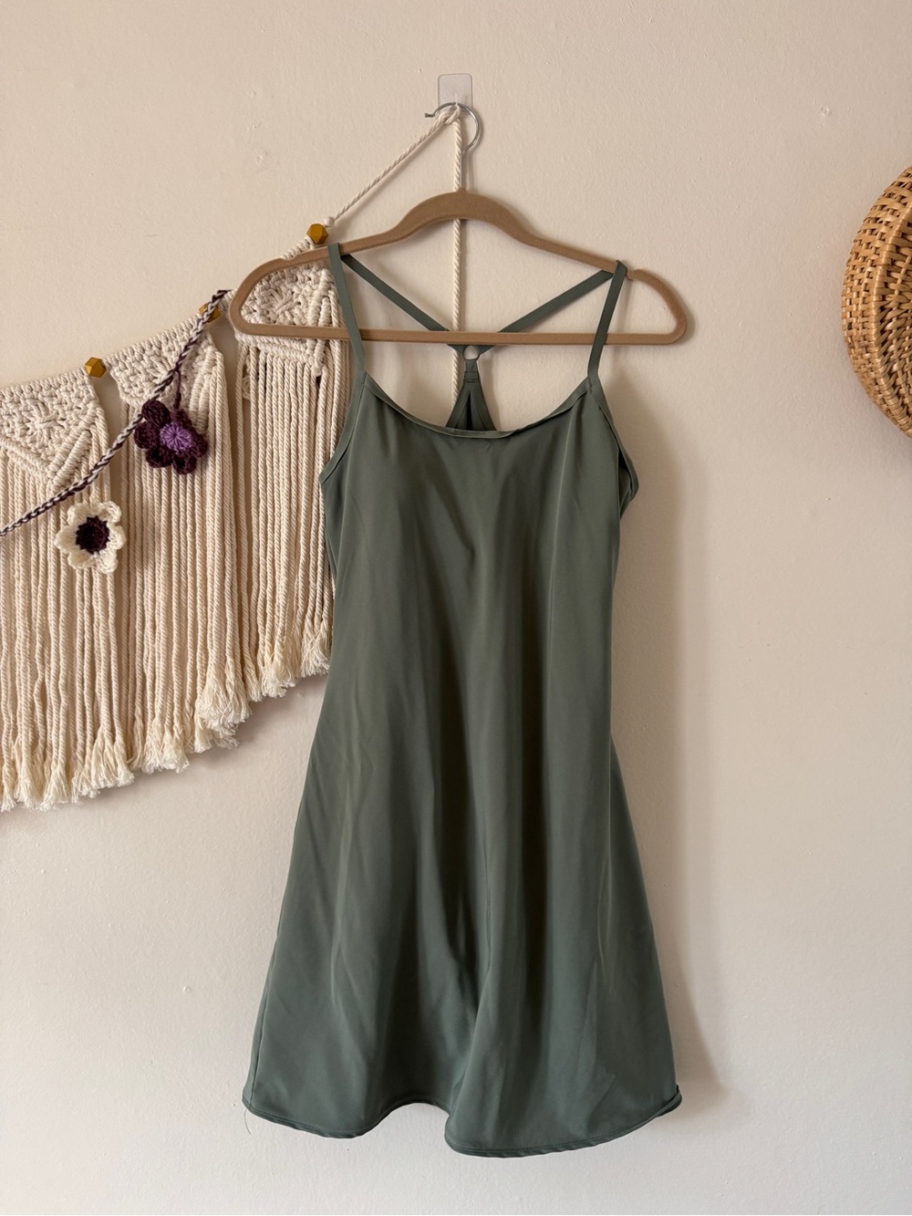 Outdoor Voices Olive Green Strappy A-Line Mini Dress